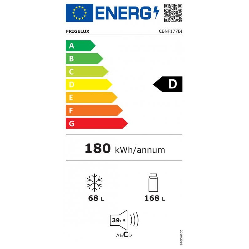 Vestavná bílá kombinovaná lednice CBNF177BI FrigeluX - 236L