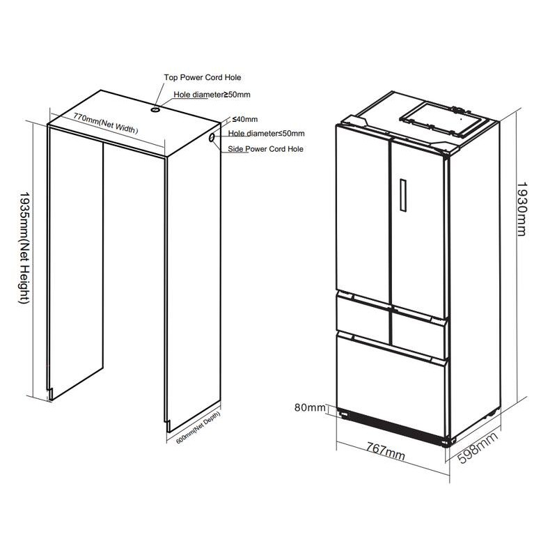 Černá lednice-mrazák French Door FRD190XBI 413L - FrigeluX